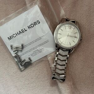 Michael Kors Silver Crystal-Embellished Bracelet Watch